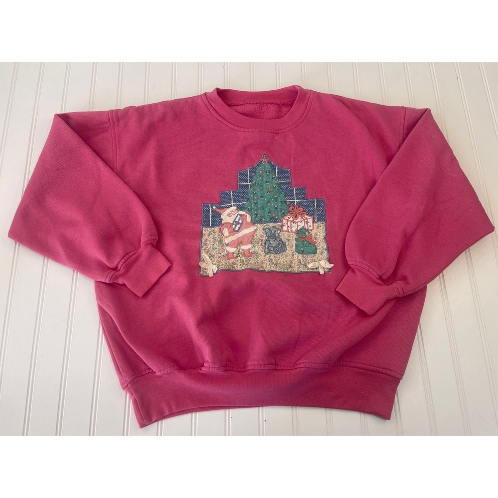 Vintage Grannycore Christmas Santa Applique Sweatshirt Holiday Small/Medium?